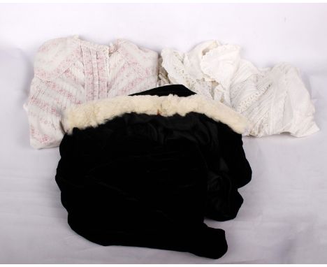 A lovely 1940's vintage black velvet jacket with rabbit fur trim collar together with a antique Greek blouse from Northern Sp