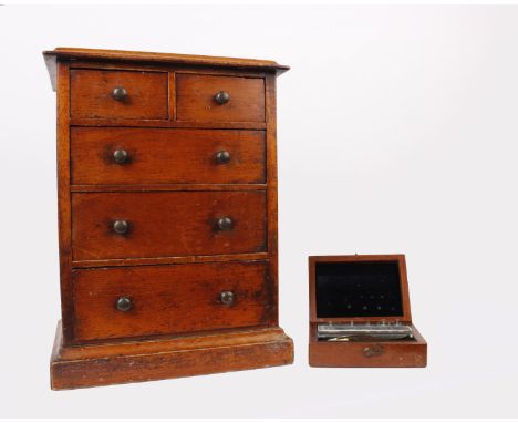 A 19th Century Cedar Apprentices’ Chest of Drawers - Five drawers with metal knobs together with a vintage Apothecary scale w