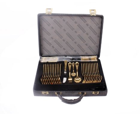 1980's 23/24 Karat Gold Plated Bestecke Solingen cutlery 12 place Setting 70 Piece Cutlery Set Complete in its case, It has t