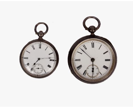 Two sterling silver open faced key wind pocket watches. A gents and ladies both with white enamel faces and subsidiary dials 