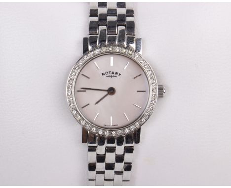 Ladies Rotary pink face mother of pearl stainless steel watch in box with certificate