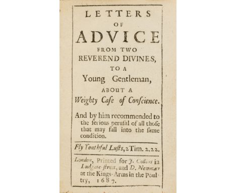Onanism.- Letters of Advice from two Reverend Divines, to a Young Gentleman, about a Weighty Case of Conscience, second editi