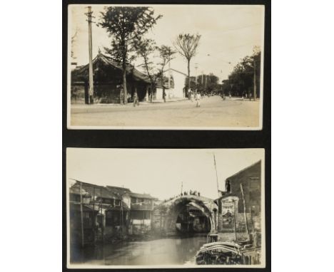 China.- Album of views in China and Hong Kong, 23 photographs and 23 postcards on 21pp., original cloth, gilt, oblong 4to, [c