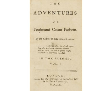 [Smollett (Tobias)] The Adventures of Ferdinand Count Fathom, 2 vol. in 1, first edition, vol.1 lacking final blank, some lig
