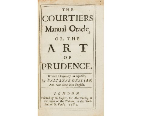 Gracian y Morales (Baltasar) The Courtiers Manual Oracle, or, the Art of Prudence, first edition in English, 4pp. advertiseme