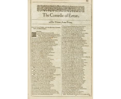 [Shakespeare (William)] The Comedie of Errors, from the Second Folio, numbered 85-100, double-column, woodcut head-piece and 