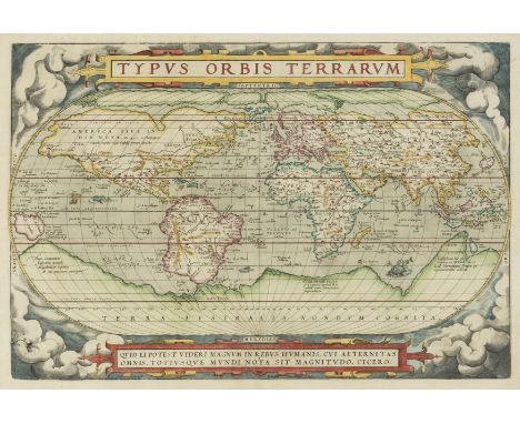 World.- Ortelius (Abraham) Typus Orbis Terrarum, iconic world map derived from Gerard Mercator and Gastaldi's maps of 1569 an