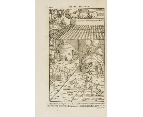 Mining &amp; Metallurgy.- Agricola (Georgius) De re metallica libri XII, second edition in Latin, title with large printer's 