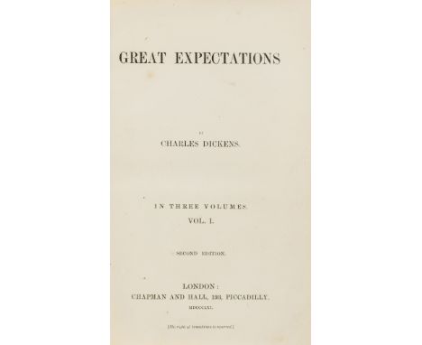 Dickens (Charles) Great Expectations, 3 vol., first edition, second impression, without half-titles or advertisements, the od