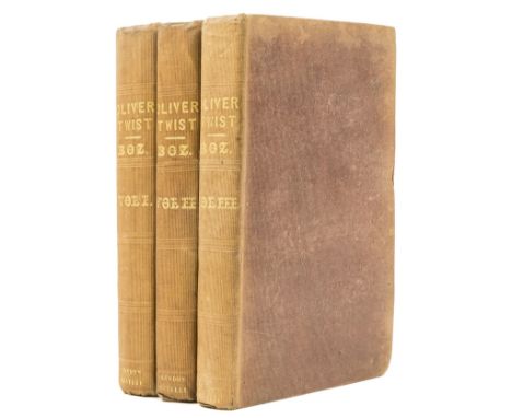 Dickens (Charles) Oliver Twist, 3 vol., second edition, second issue with titles dated 1839, half-titles, etched frontispiece