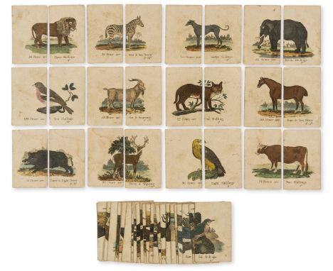 Games.- A set of 50 teaching cards, wood-engraved illustrations with hand-colouring after Bewick, some light soiling, c.50 x 