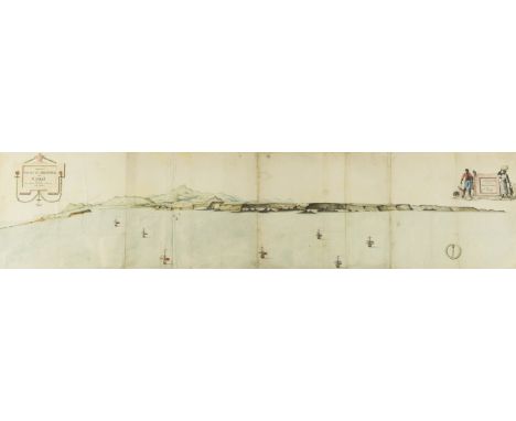 Friderici (Johann Christian) Prospect van met eyland, en de rheede van St. Lago.../Verbeelding van de Inwoonders op St Lago, 