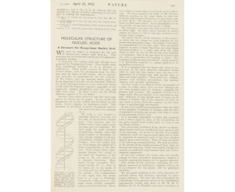 DNA.- Watson (James D.), Francis Crick, Rosalind E. Franklin, and others. A collection of articles relating to the discovery 