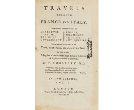 Smollett (Tobias) Travels through France and Italy... with a particular Description of the Town, Territory, and Climate of Ni