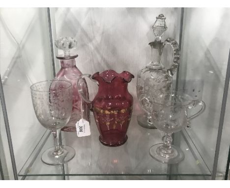 GOOD SHELF ANTIQUE GLASS 5 PIECES