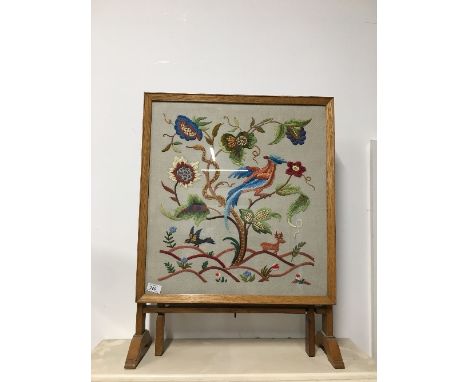 NEEDLEWORK GLASS TOPPED FIRESCREEN TABLE