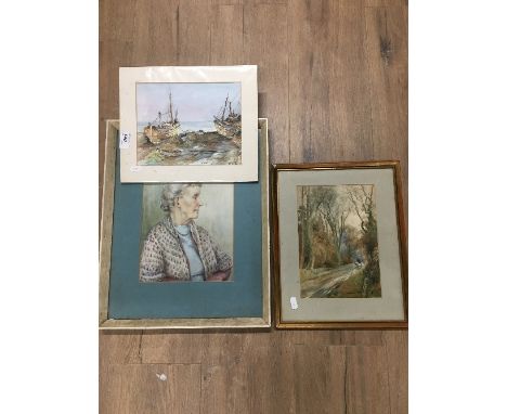 3 VINTAGE WATERCOLOURS ONE SIGNED E HAGUE