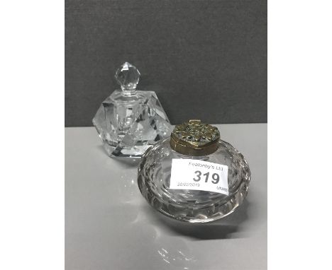 2 VINTAGE AND CONTEMPORARY GLASS ETCHED INK POTS