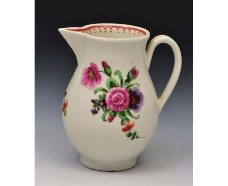 Worcester porcelain sparrow beak jug circa 1765-1770, decorated in polychrome enamels with European flowers, 9cm high