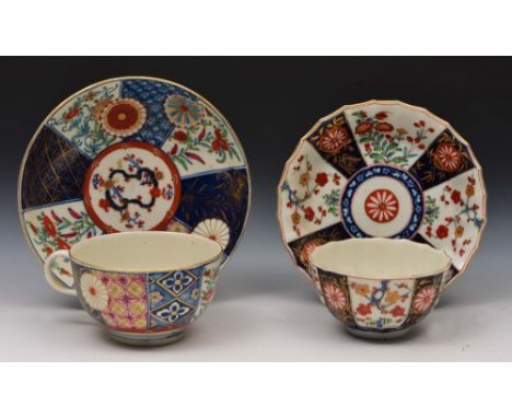 Worcester tea bowl and saucer and a Worcester cup and saucer circa 1770, each decorated Japanese style patterns, each with ps
