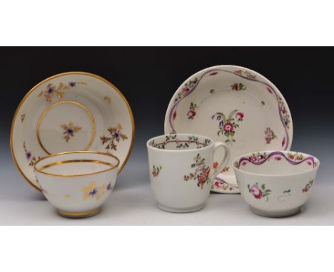 Two New Hall cups and saucers and a New Hall coffee cup circa 1790, patterns 172, 191 and 213, each with polychrome enamels (