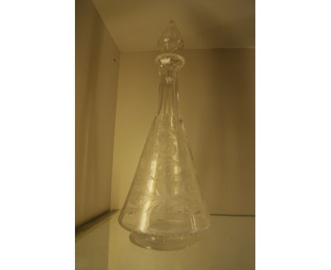 Glass, probably Stourbridge, decanter with intaglio cut decoration, 32cm high