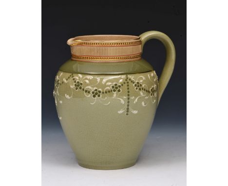 Attributed to Harold Barnard Green ground jug decorated with flowers, circa 1896,  made for James Macintyre & Co, with Esso F