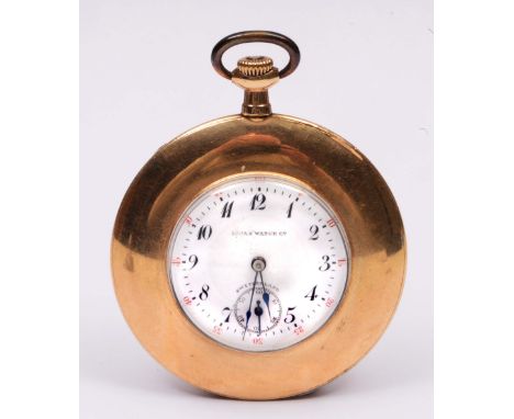 Gold plated pocket watch with enamel dial and top wind mechanism by the Invar Watch Co