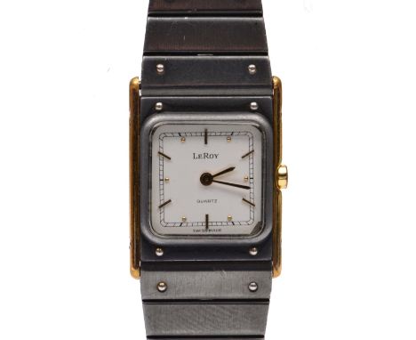 Ladies quartz wristwatch by Leroy, with enamel dial and integral strap, the case marked 8801 and 25022463