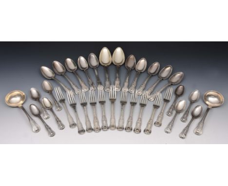 Collection of shell pattern silver flatware comprising two sauce ladles, two table spoons, eight tea spoons, eleven forks and
