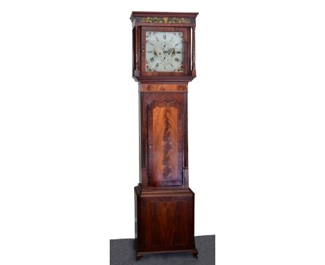 Halliwell of Warrington 19th Century, mahogany longcase clock, painted dial with two subsidiary dials