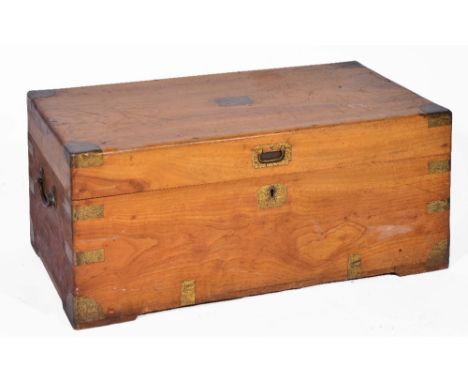 Teak campaign trunk 19th Century with sunk brass handles and mounts, camphorwood interior, 74cm