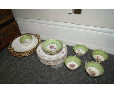 Six Royal Bavarian porcelain cabinet plates painted with flower sprays, five Old English pattern tea cups and saucers and thr