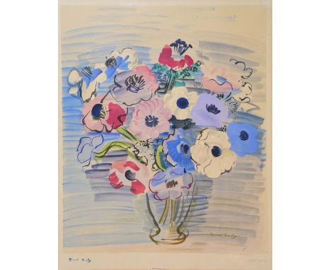 After Raoul Dufy (French, 1877-1953) Vase of flowers, with signature to margin, numbered in pencil 100/250, lithograph, 59cm 