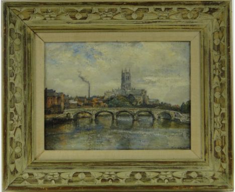 James Herbert Snell ROI (1861-1935),
oil on canvas, Worcester Cathedral and bridge, signed, inscribed verso with date 1929 an
