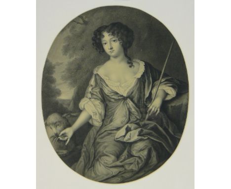18th century pencil drawing, portrait of a shepherdess, unsigned, 15" x 12", framed.