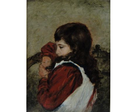 Harry Pennell (1879-1934),
oil on canvas laid on board, portrait of a young girl, signed, 21" x 15", framed.