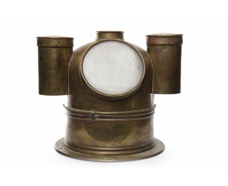 20TH CENTURY BRASS SHIP'S COMPASS BINNACLEwith twin lamps, 28cm high