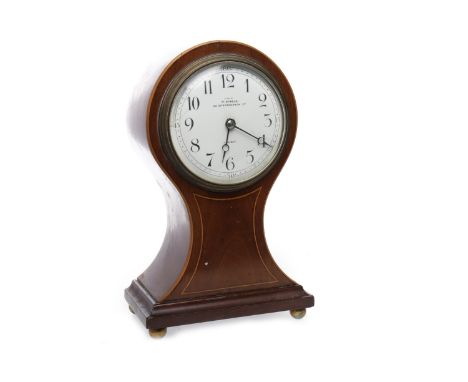 EDWARDIAN MANTEL CLOCKmaker W. Kibble of London, the white enamel face with Arabic numerals, and with black steeled hands, co