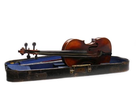 19TH CENTURY GERMAN VIOLINwith curled two-piece 14 inch back, the interior with label reading 'antonius stradivarius cremonen