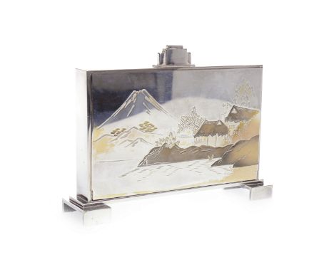 ART DECO STYLE MANTEL CLOCKgreen onyx case, retailed by R. Stewart Ltd, Glasgow, 17cm tall; along with an Art Deco plated cig