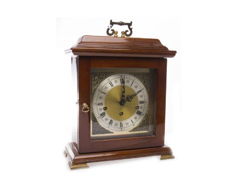 BRACKET CLOCK OF GEORGE III DESIGNthe square brass and silverised dial with Roman and Arabic numerals with 8 day chiming mech