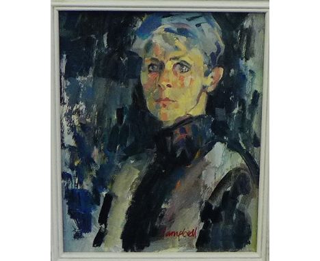 Katriona Campbell DA  'Self Portrait' Oil-on-board, signed, with a Gatehouse Gallery Label verso, 19 x 24cm 