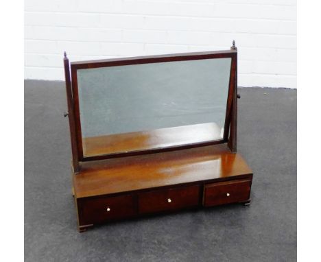 A mahogany dressing table mirror with three drawers to the base, 54 x 60cm 