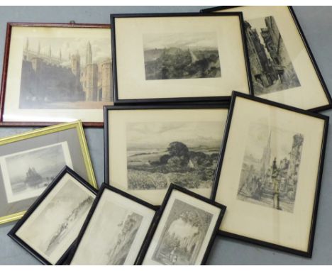 A collection of framed engraved prints, etc., (9)