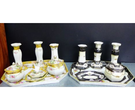 Two continental porcelain dressing table trinket sets