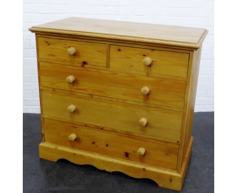 A pine chest with rectangular top over two short drawers and three long, 94 x 102cm 