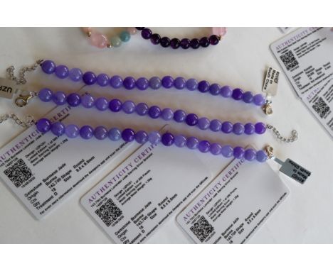 Gemporia - Three Burmese lavender jade sterling silver bracelets together with a multi-colour gemstone sterling silver set of