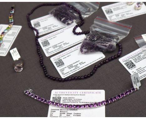 Gemporia - A sterling silver amethyst bracelet, set with cushion cut Moroccan amethysts, to a sterling silver setting, togeth