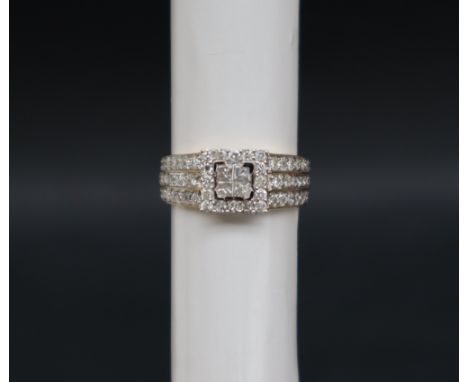 Gemporia - A 9ct gold Tomas Rae diamond ring, set with square and round cut diamonds totalling 1ct, to a 9ct gold setting and